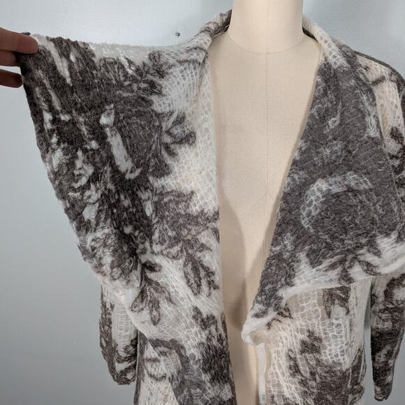 Wool Blend Cardigan Sweater Top OS Brown White Artsy Gauze Lagenlook Avant Garde - Picture 6 of 11